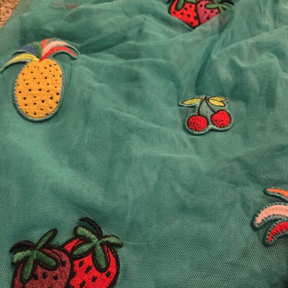 Hanna Andersson Girl’s Teal Summer Dress Soft Tulle Sleeveless Green Sz 8 Fruit - Picture 3 of 6